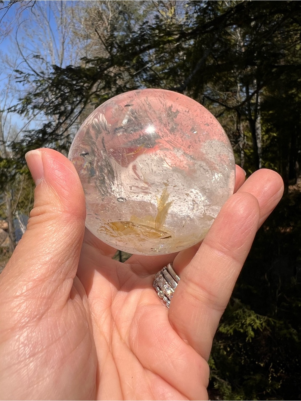Clear (23) quartz with golden healer sphere | crystal